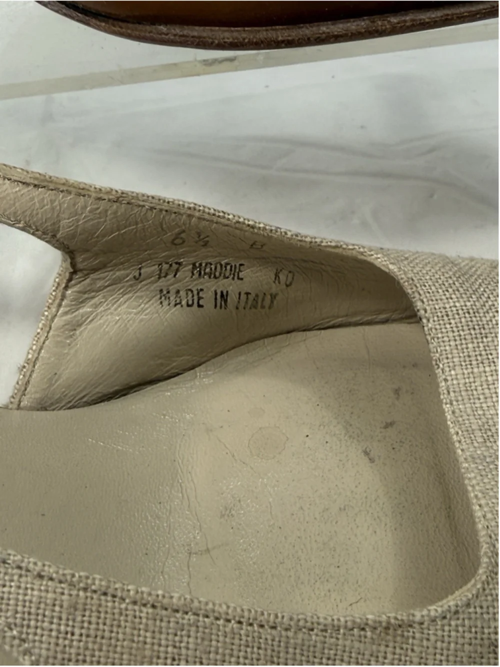 Coach Maddie neutral linen leather square toe slingback heels Sze 6.5 Italy Pump - Picture 14 of 15